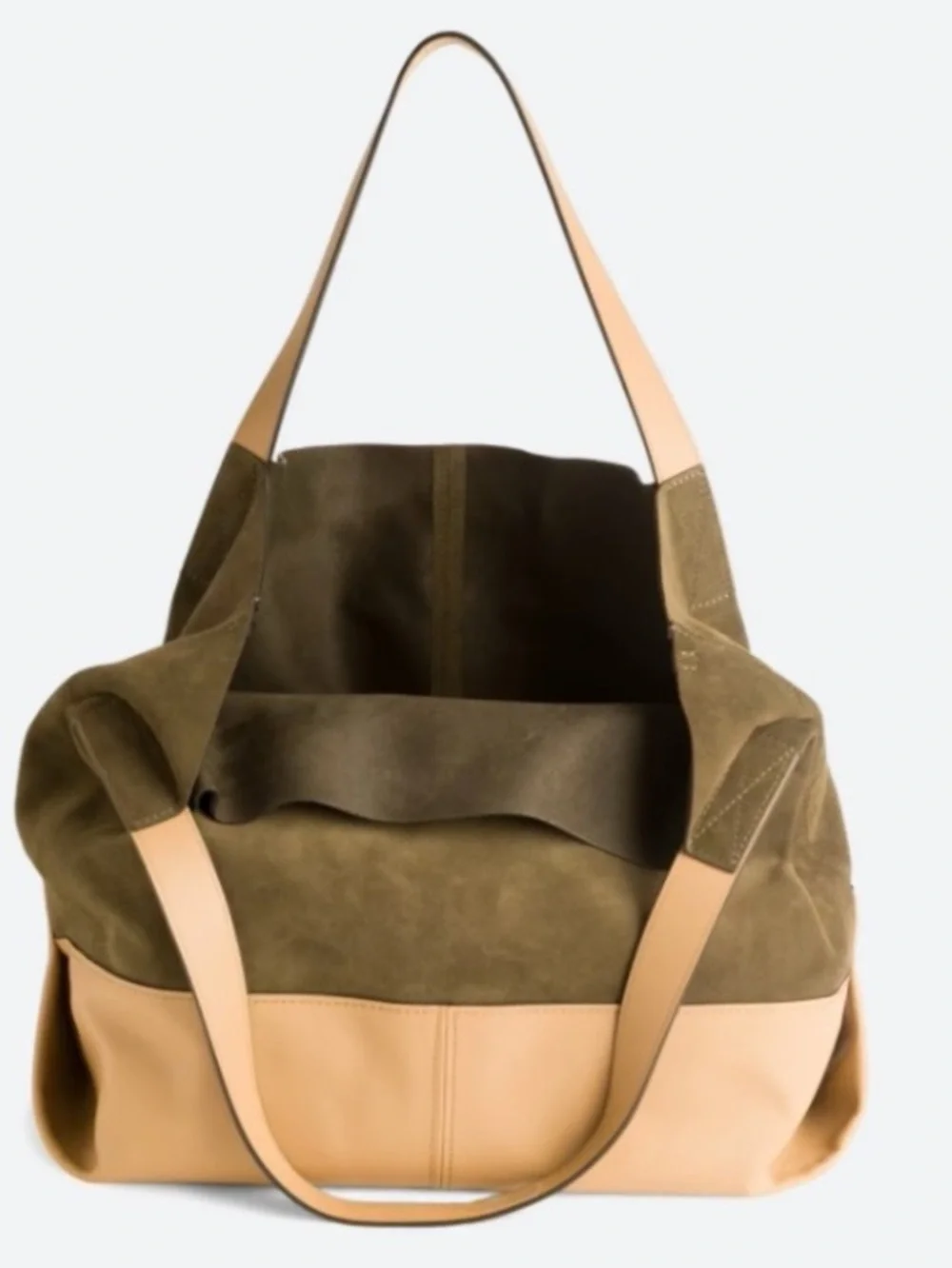 Rag & Bone Passenger Oversized Olive Green‎ and Taupe Suede Large Shoulder Bag
